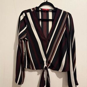 💖 Guess Women's V-Neck Striped Blouse - Black, White, Brown